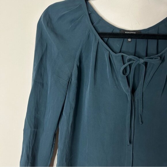Aritzia Babaton Tie Front Blouse Forest Green Teal Scoop neck Size Drapey XXS - Picture 7 of 11